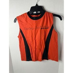 Harley Davidson Motorcycles Orange Black Sleeveless Tank Top Women's Small